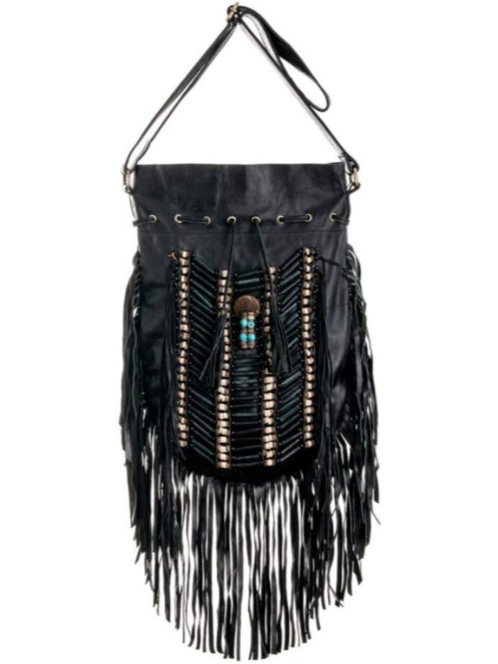 Boho Bag Round L | Real Leather | Fringe Purse | Bohemian Bags